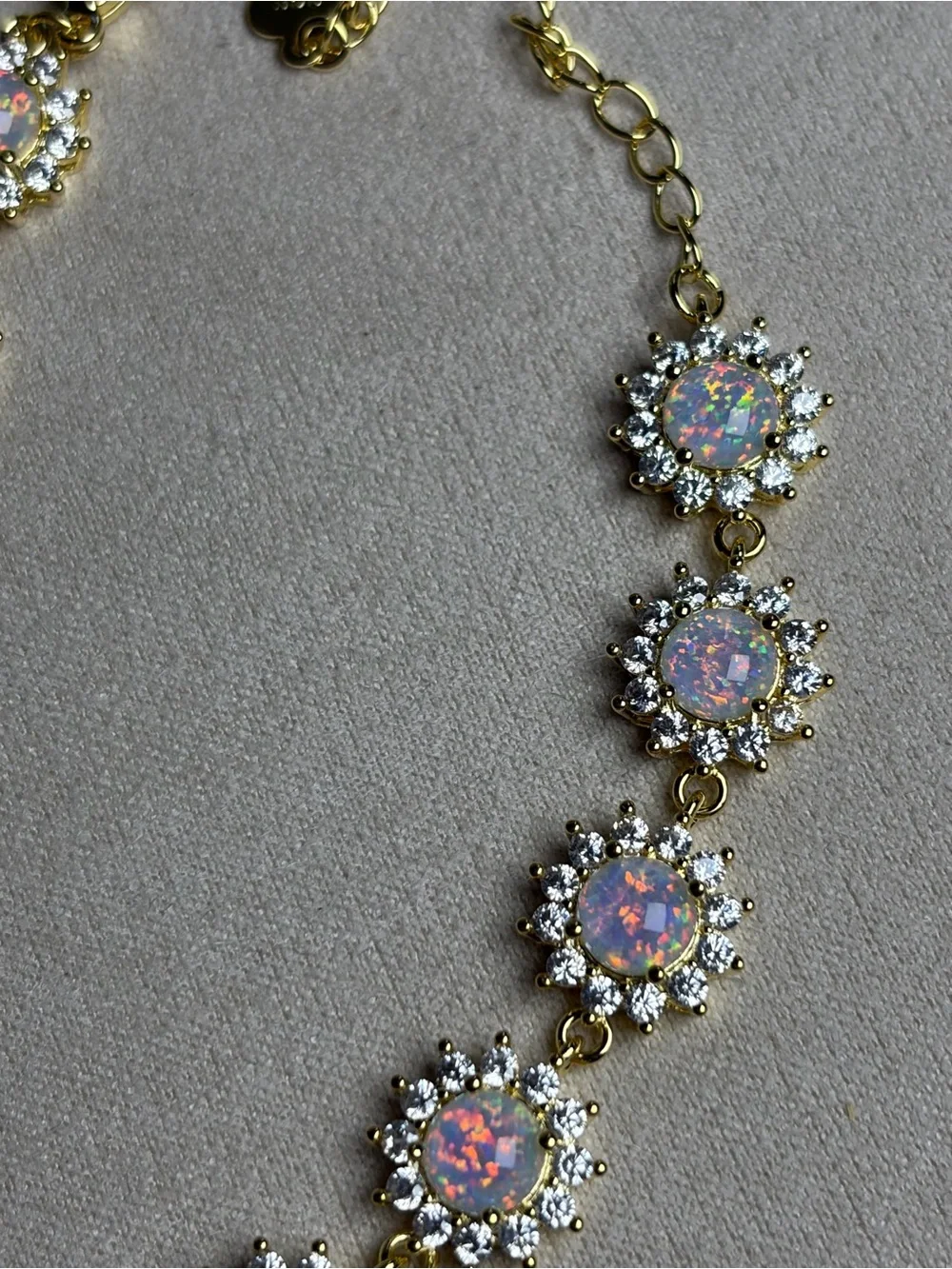 Gold-Tone Opal Halo Bracelet in White Opal